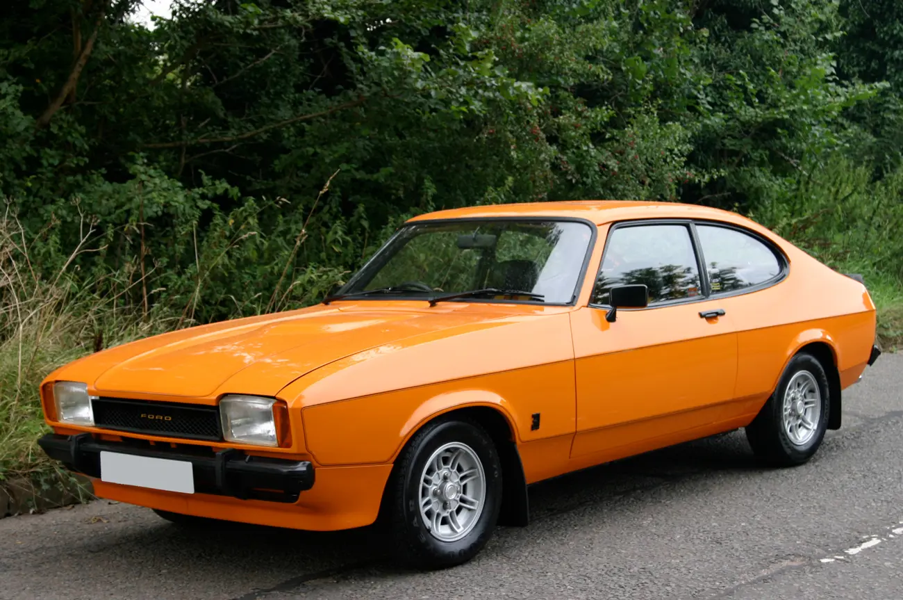 An orange Ford Capri
